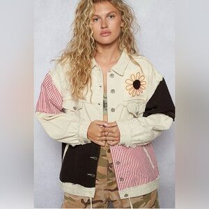 POL Cream Patchwork Twill Jacket w Lace & Floral Details Size Small